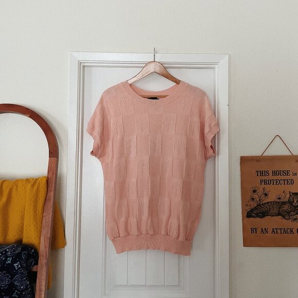 CA Vintage 70s Seashell Knit Short Sleeve Sweater Size M-XL Hedy Knits - Picture 1 of 7
